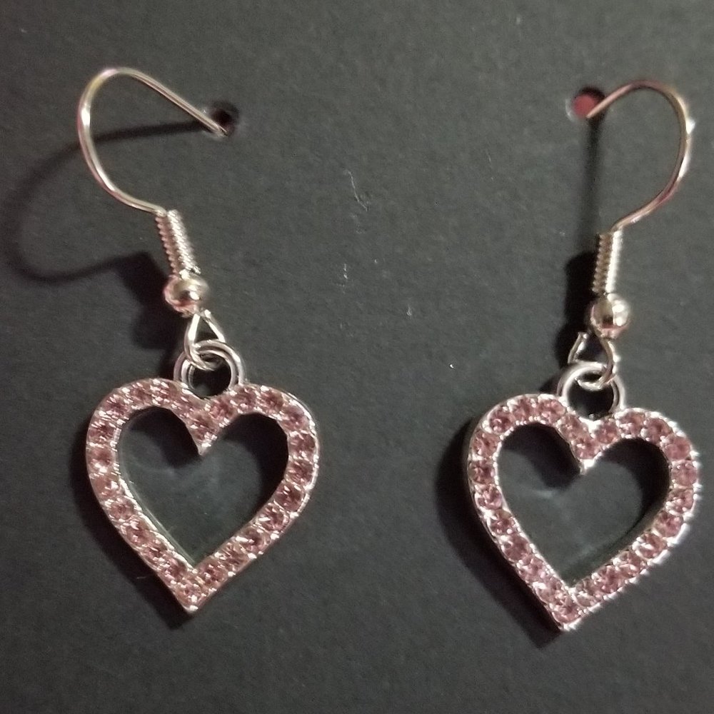 2 for $10 Pretty Handmade Pink Rhinestone Heart Earrings